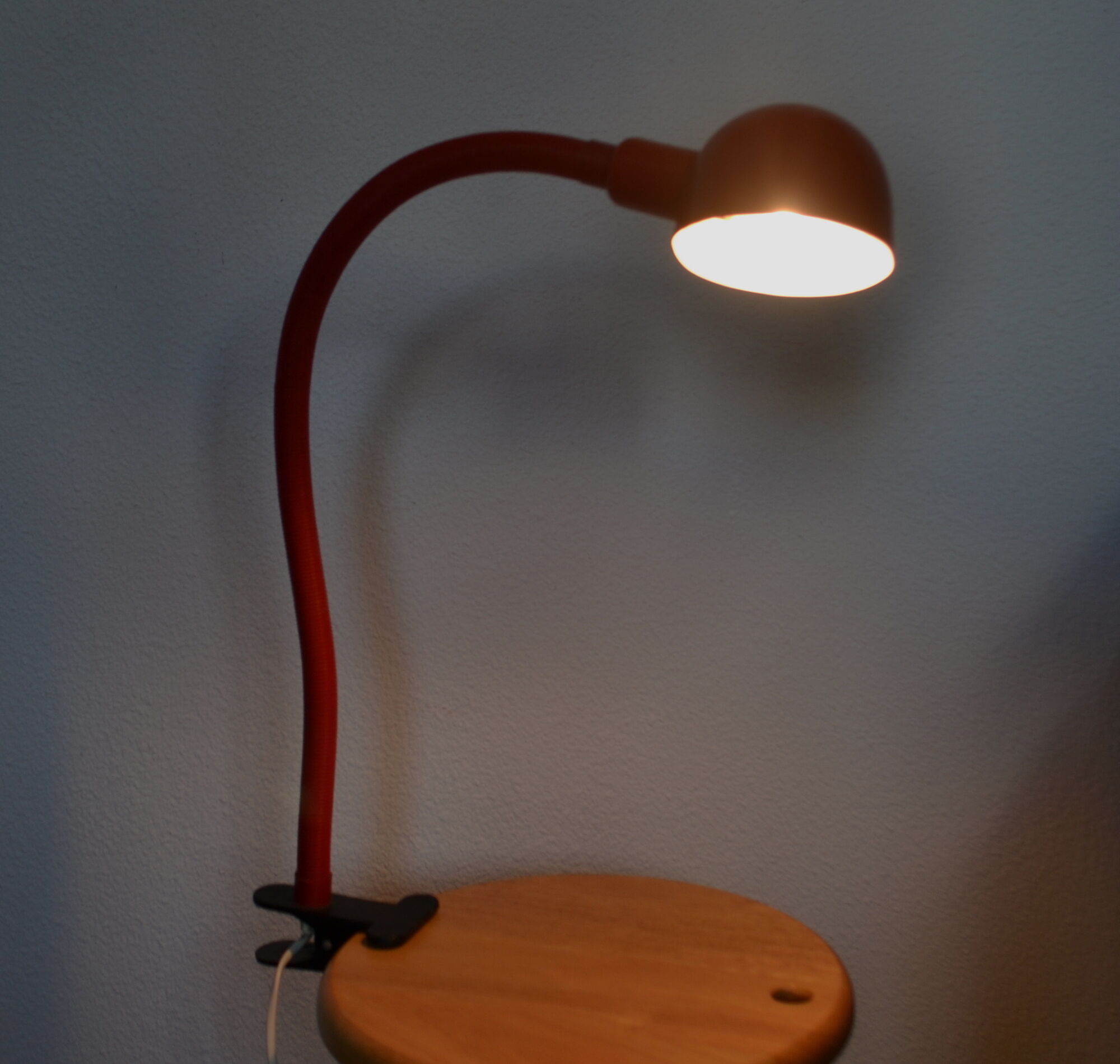 Red articulated clip-on desk lamp vintage