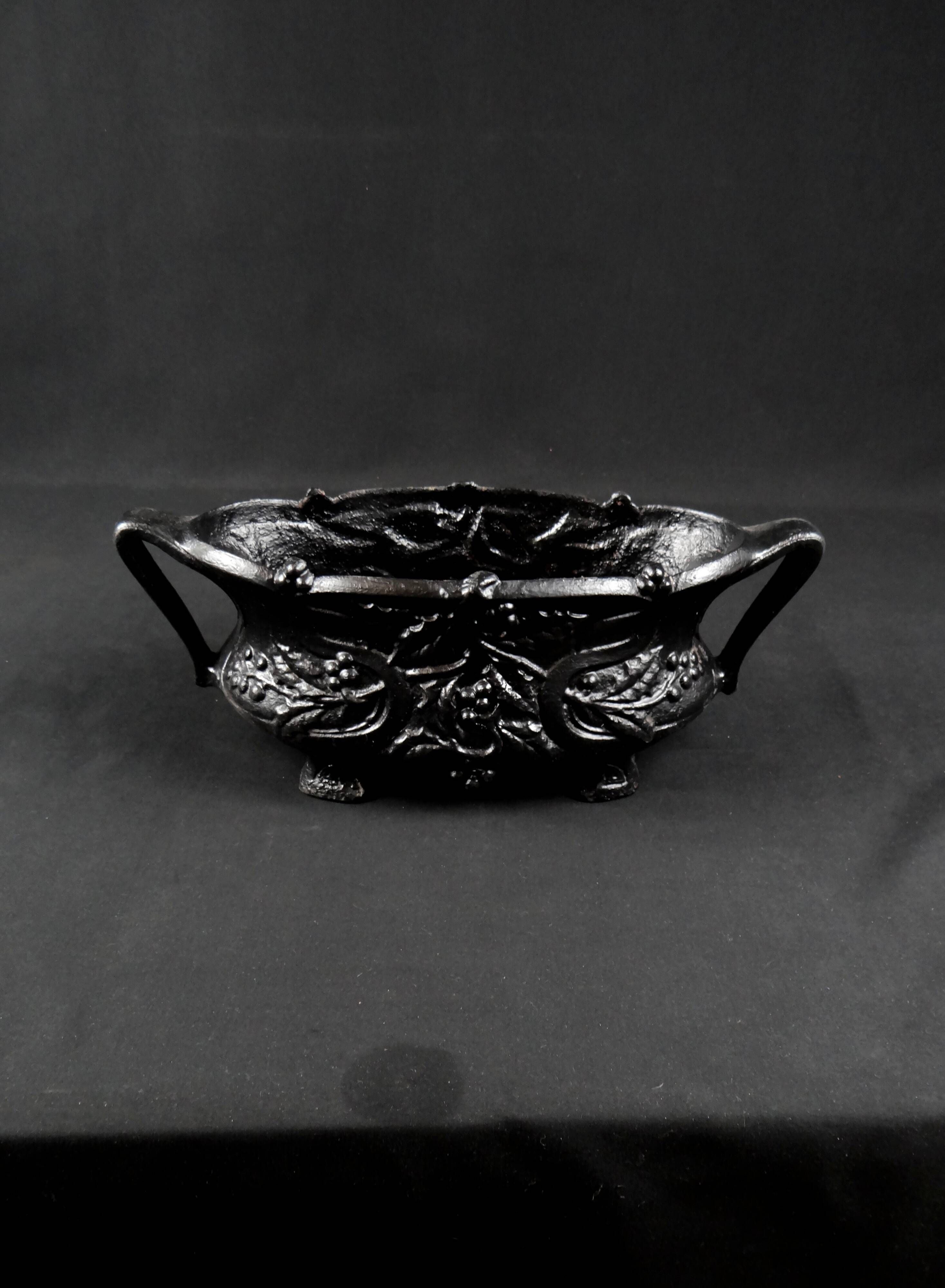 Antique black cast iron planter from the Art Nouveau period, late 19th century