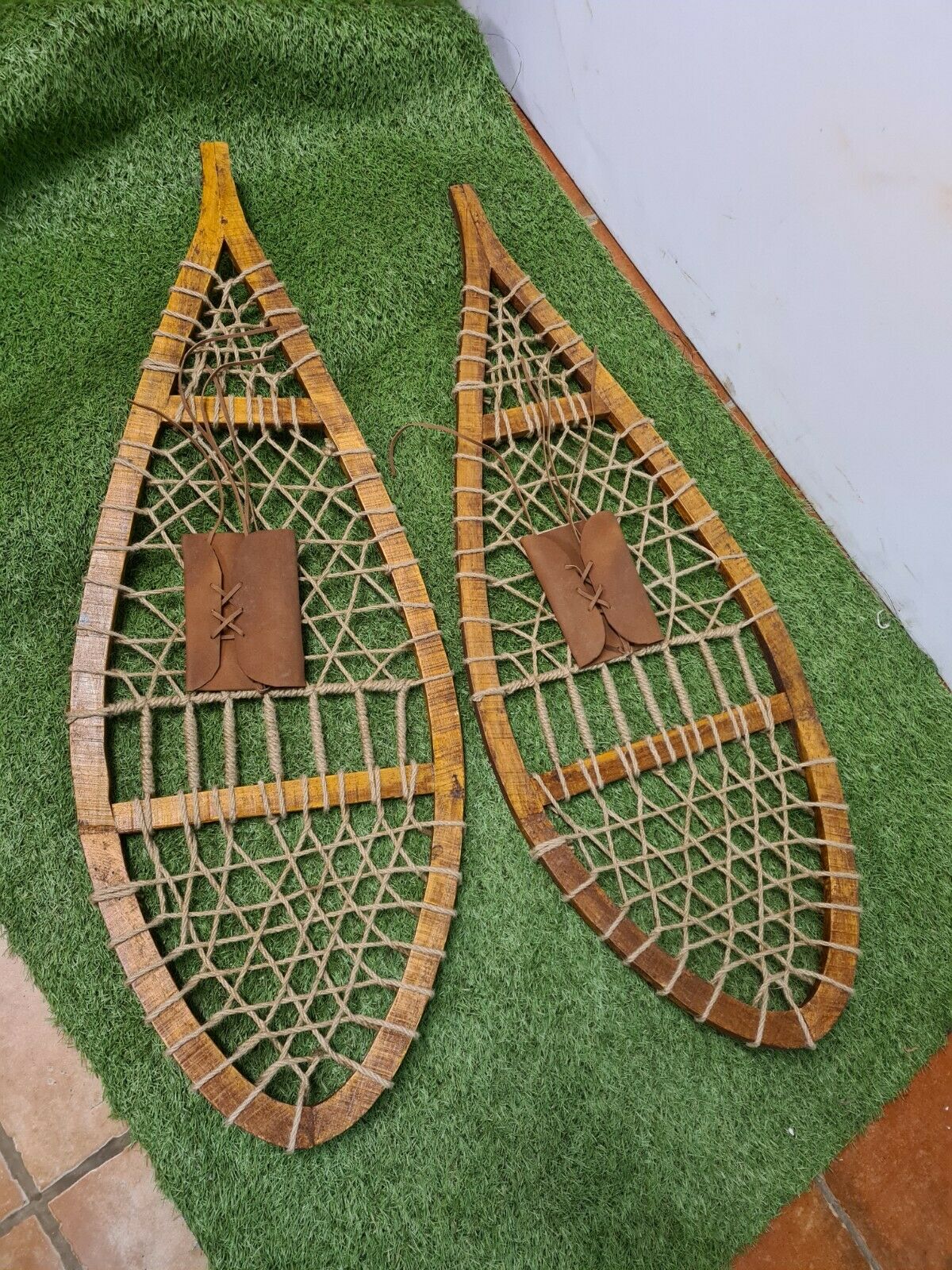 Pair of wooden snowshoes
