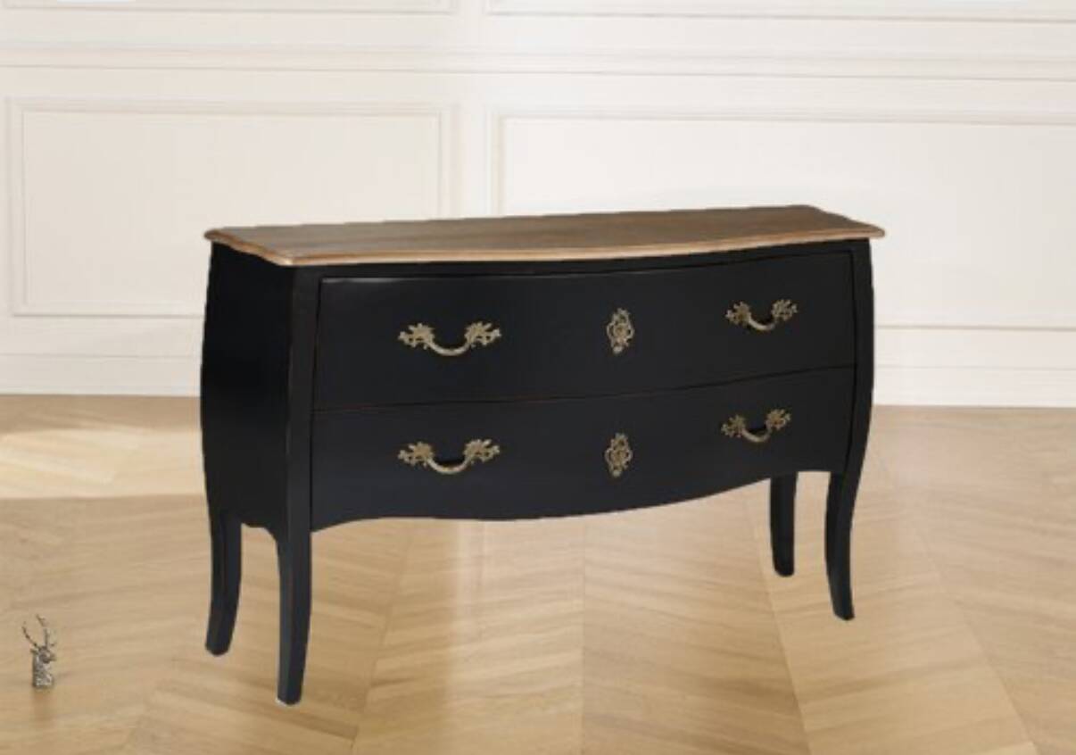 Curved chest of drawers in black wood and oak – Louis XV style revisited