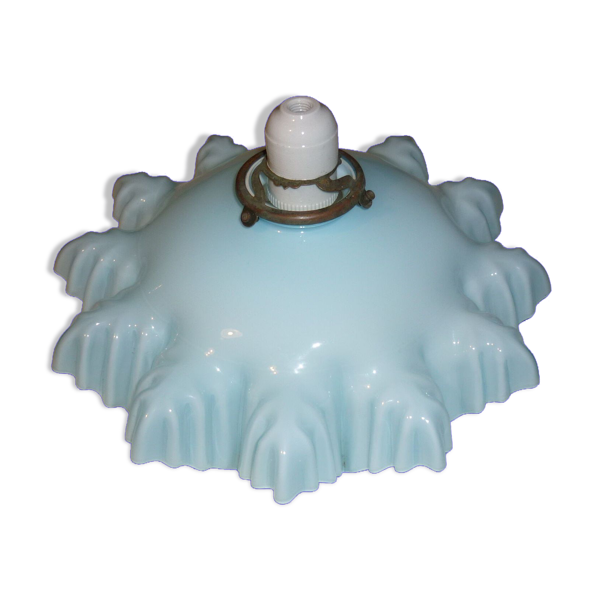 Suspension opaline drapée des années 30 bleue et blanche