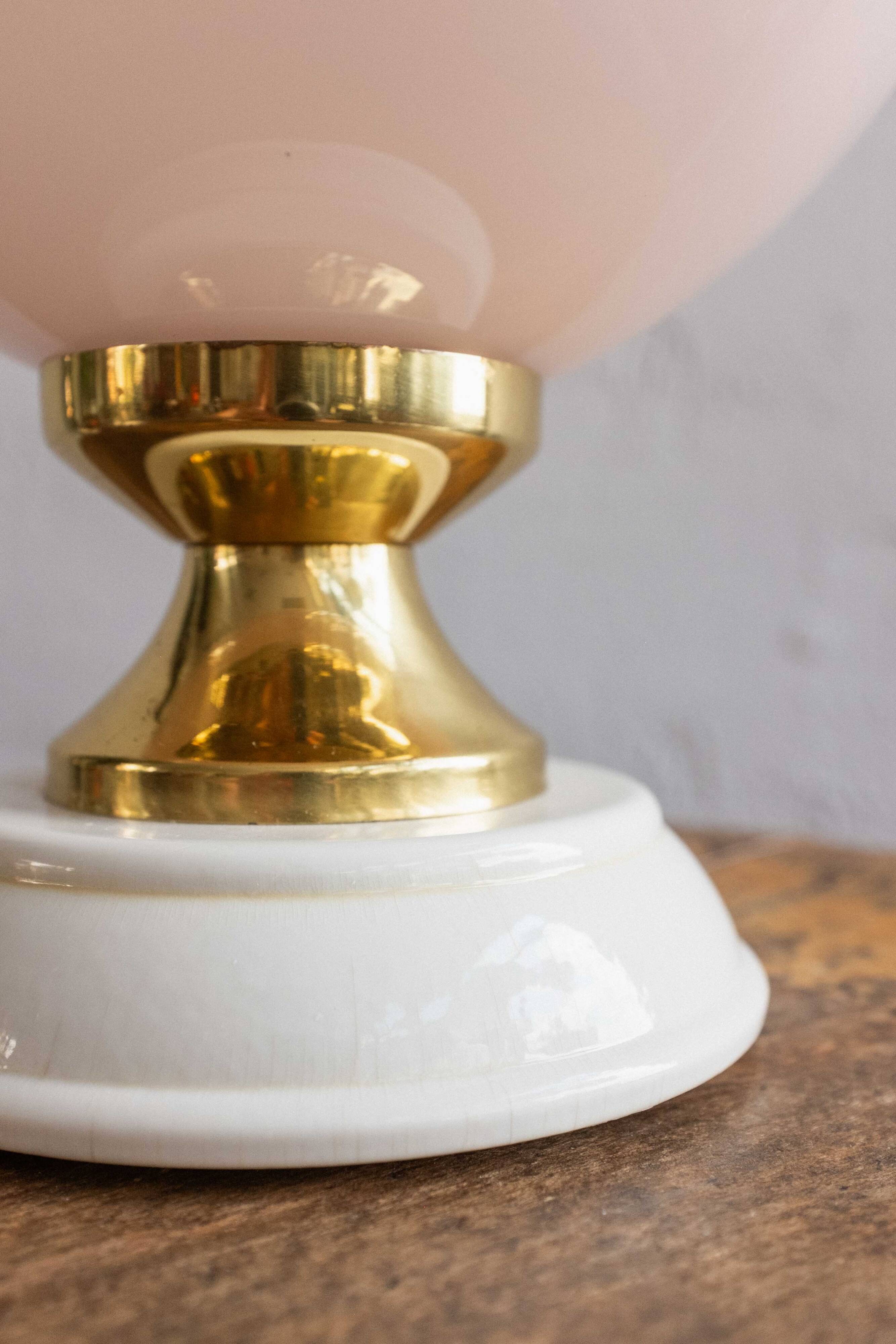 Vintage Czechoslovak Powder Pink Glass Table Lamp, 1970s