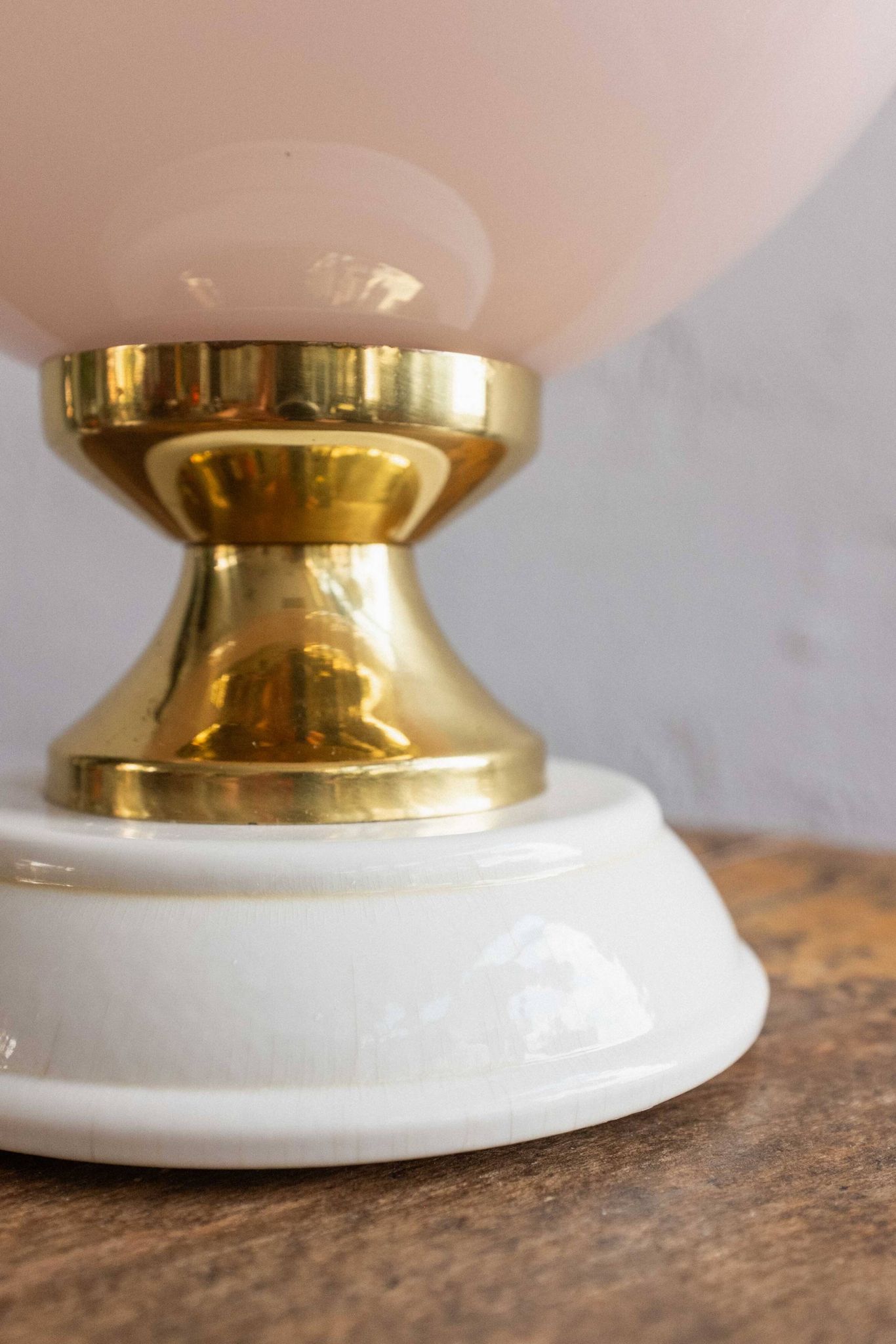 Vintage Czechoslovak Powder Pink Glass Table Lamp, 1970s