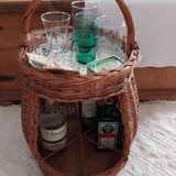 Desserte bar en osier vintage