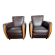 Pair of vintage brown leather club armchairs from the 70s