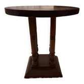 Table d'appoint ronde Art Déco 1930 en bois marron — plateau circulaire et piètement tourné
