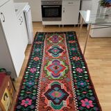 Moldavian runner rug with stylized flowers and geometric design
