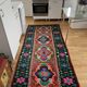 Moldavian runner rug with stylized flowers and geometric design