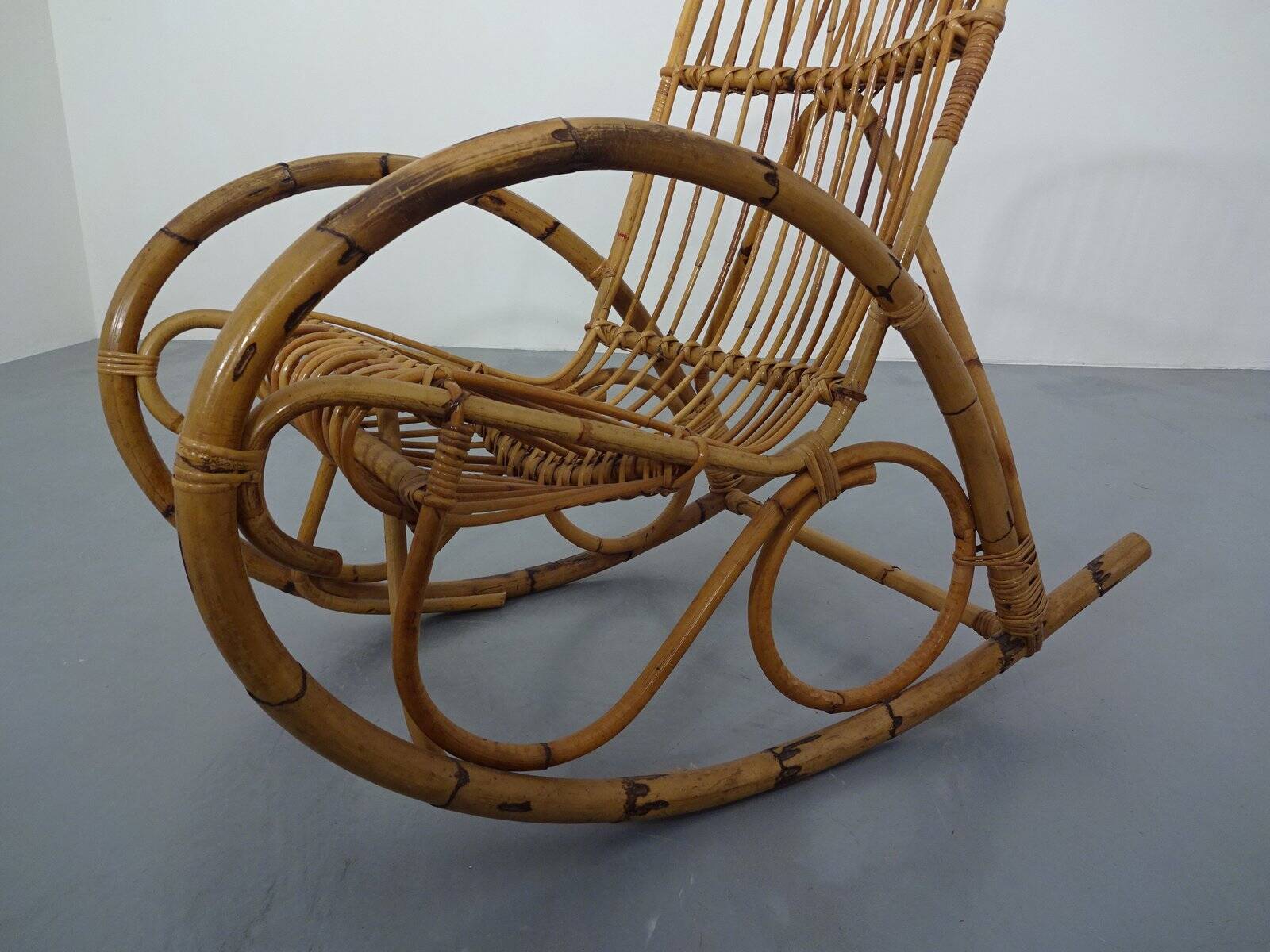 Mid-Century Italian Bamboo Rocking Chair, 1950s