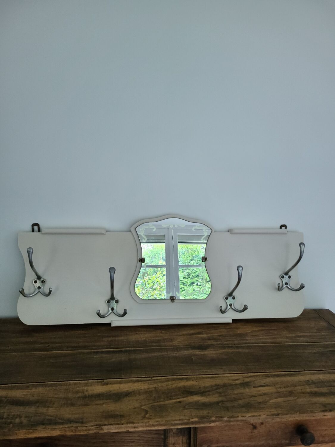Coat hooks 4 aluminum hooks wall-mounted coat rack mirror vintage art deco old off-white