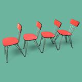 4 red Formica chairs with Eiffel legs 1950