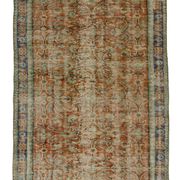 Tapis Oushak Ancien en Longueur – Couleurs Terre & Bleu, 104 x 260 cm