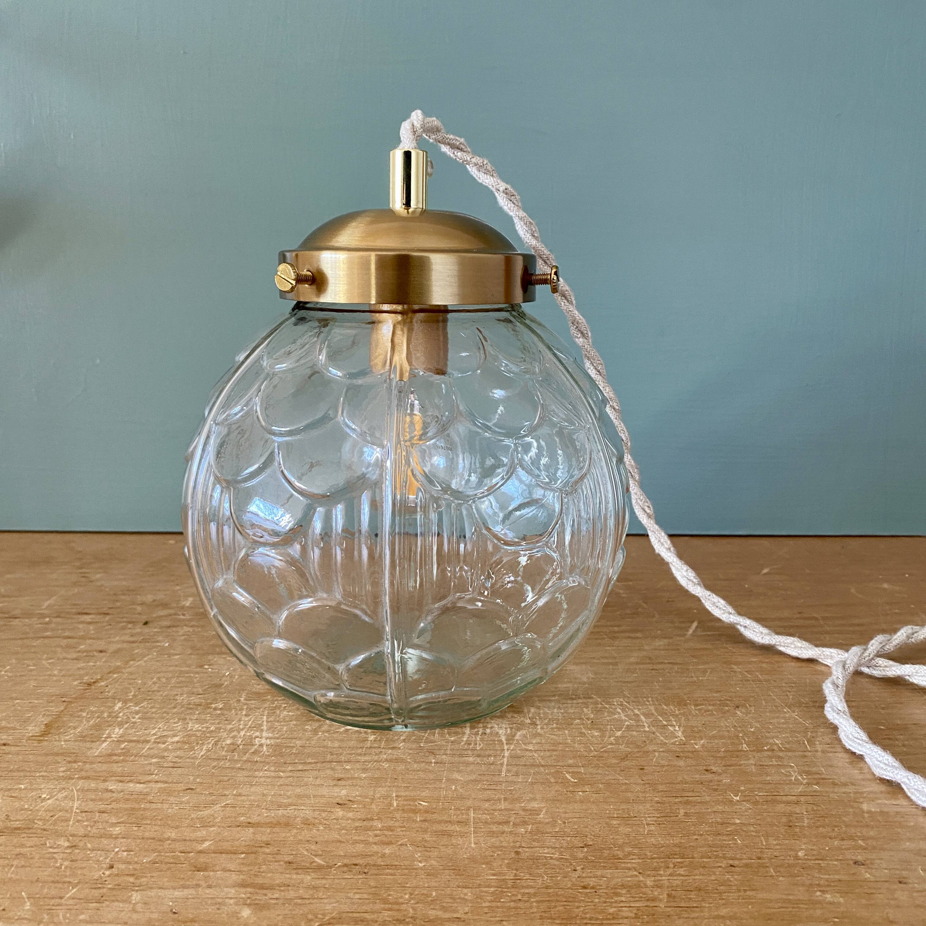 Vintage art deco glass globe portable lamp or table lamp