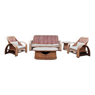 Vintage pink rattan bamboo lounge set ‘Boho-style’