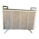 Vintage upholstered chest, white lacquered wooden structure, 1960s-70s