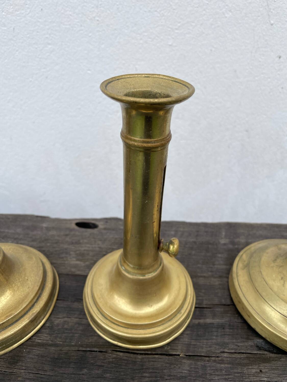 Set of gold-plated brass candlesticks