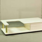 White High Gloss Free Form Italian Design Coffee Table w. Brass Accents 70s