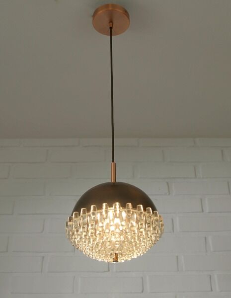 1/4 Vintage glass pendant light / brutalist copper bar lamps  MCM 1970s