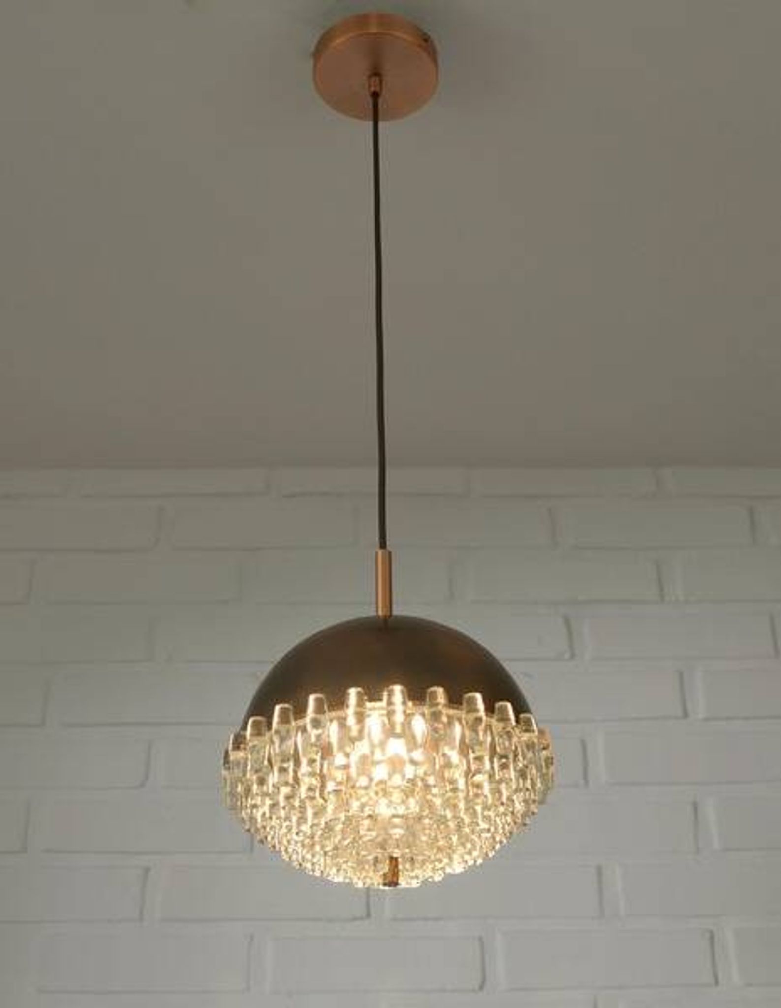 1/4 Vintage glass pendant light / brutalist copper bar lamps  MCM 1970s