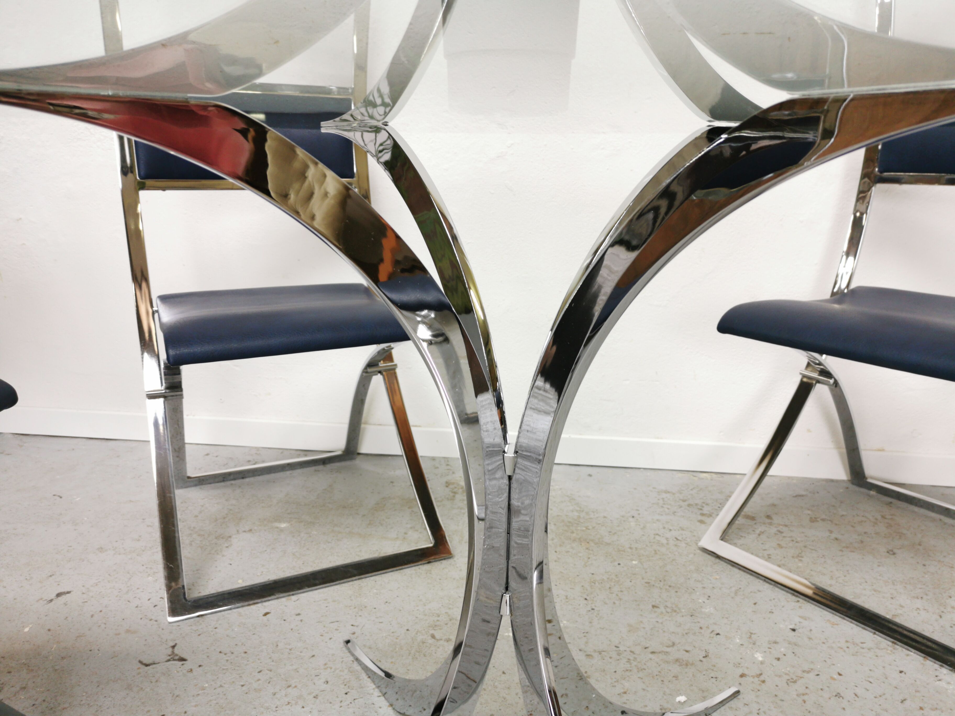 Table vintage verre et chrome 1970