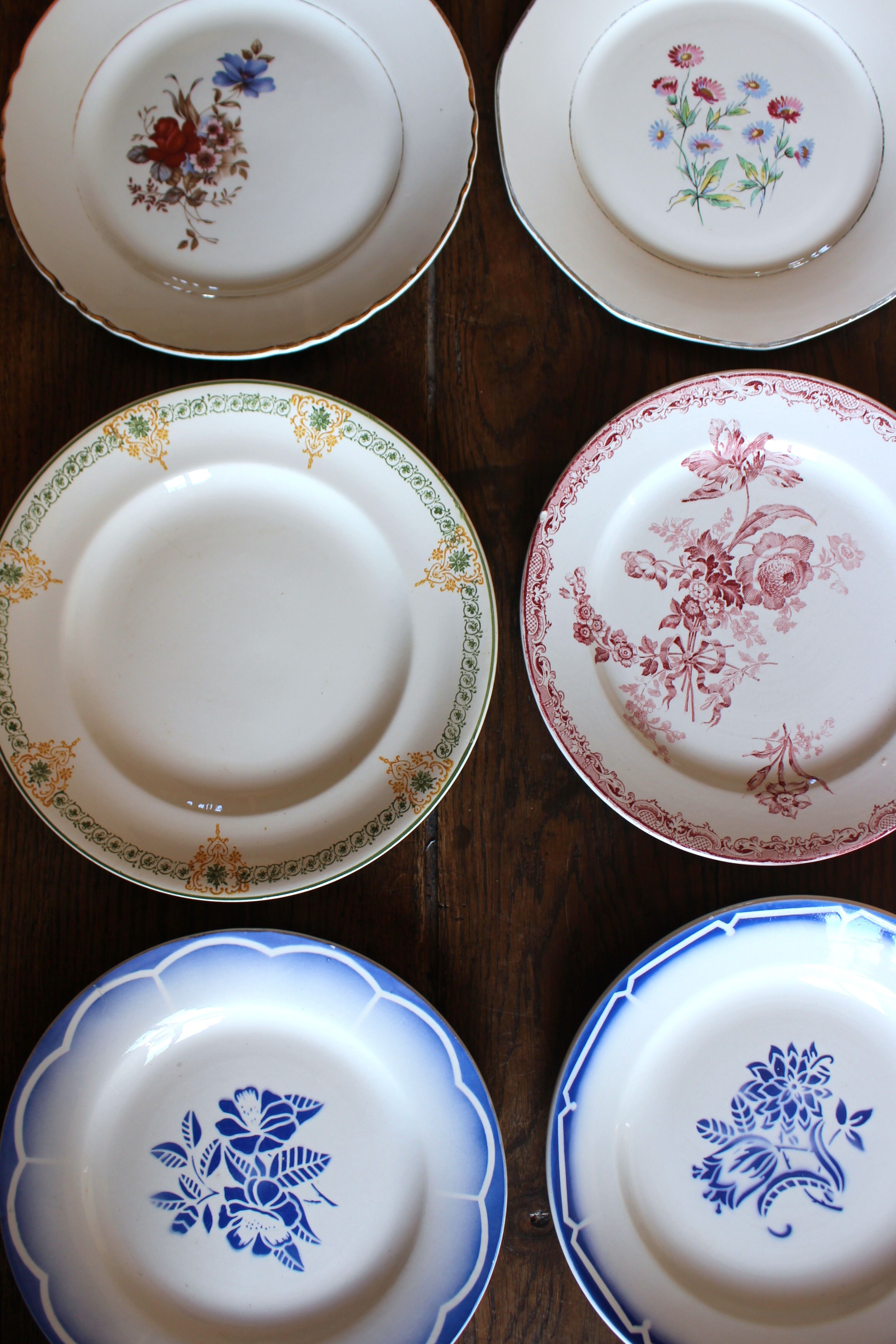 6 mismatched flat plates Fontanges Marsac Longwy Digoin