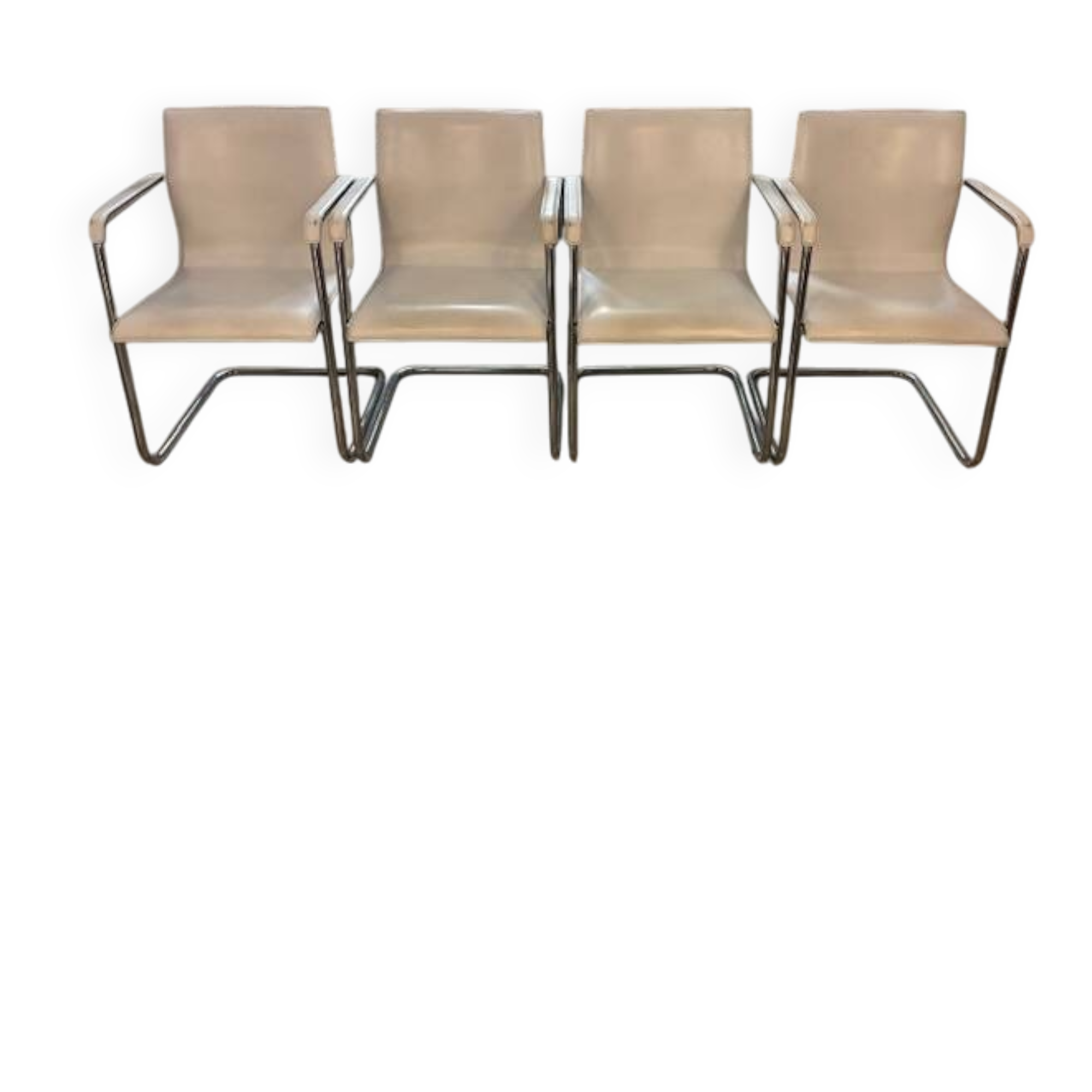 1 lot of 4 white leather office chairs