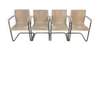 1 lot of 4 white leather office chairs
