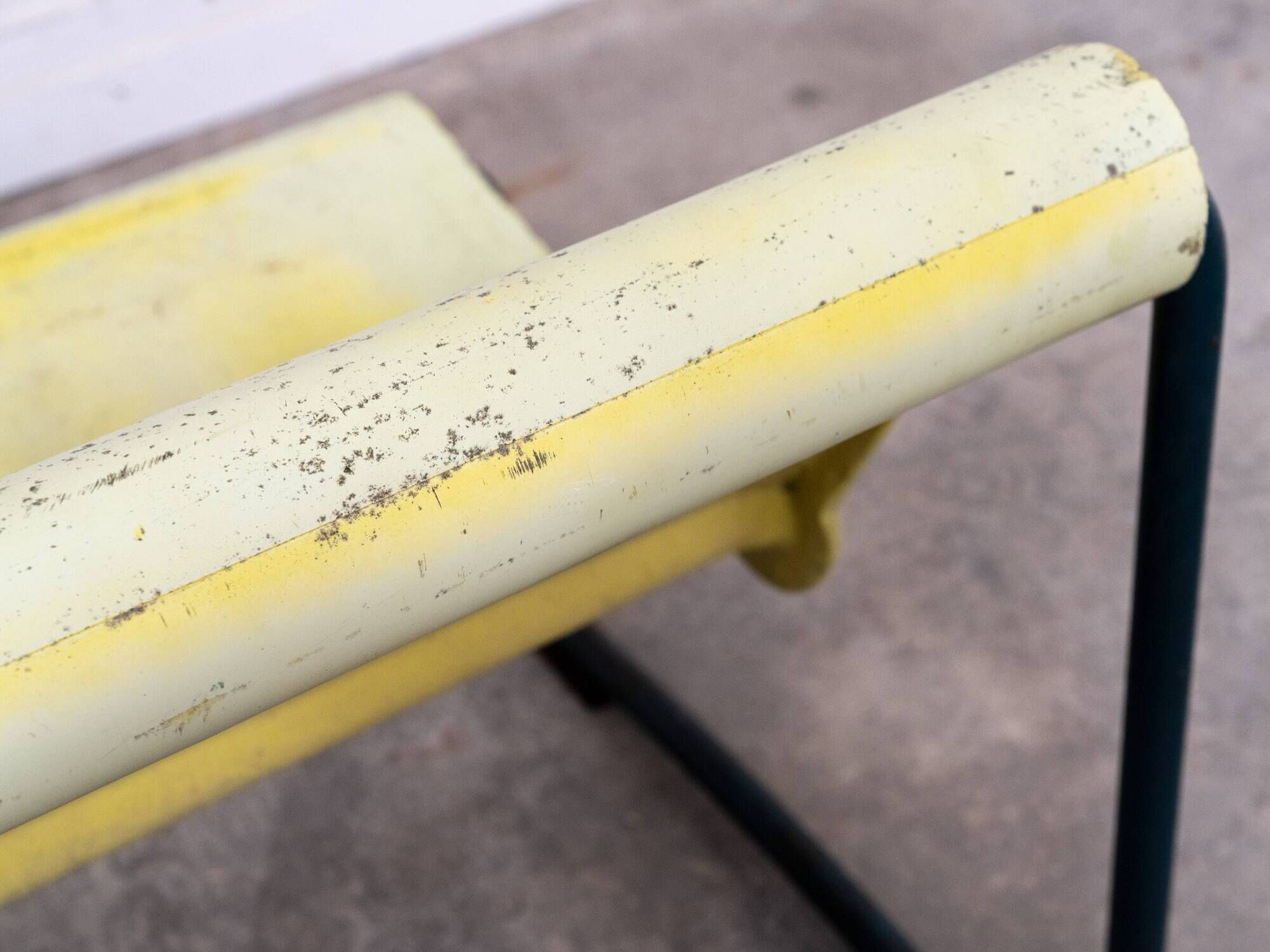 Rare Willy Guhl two-seater bench, original yellow patina, 1960.