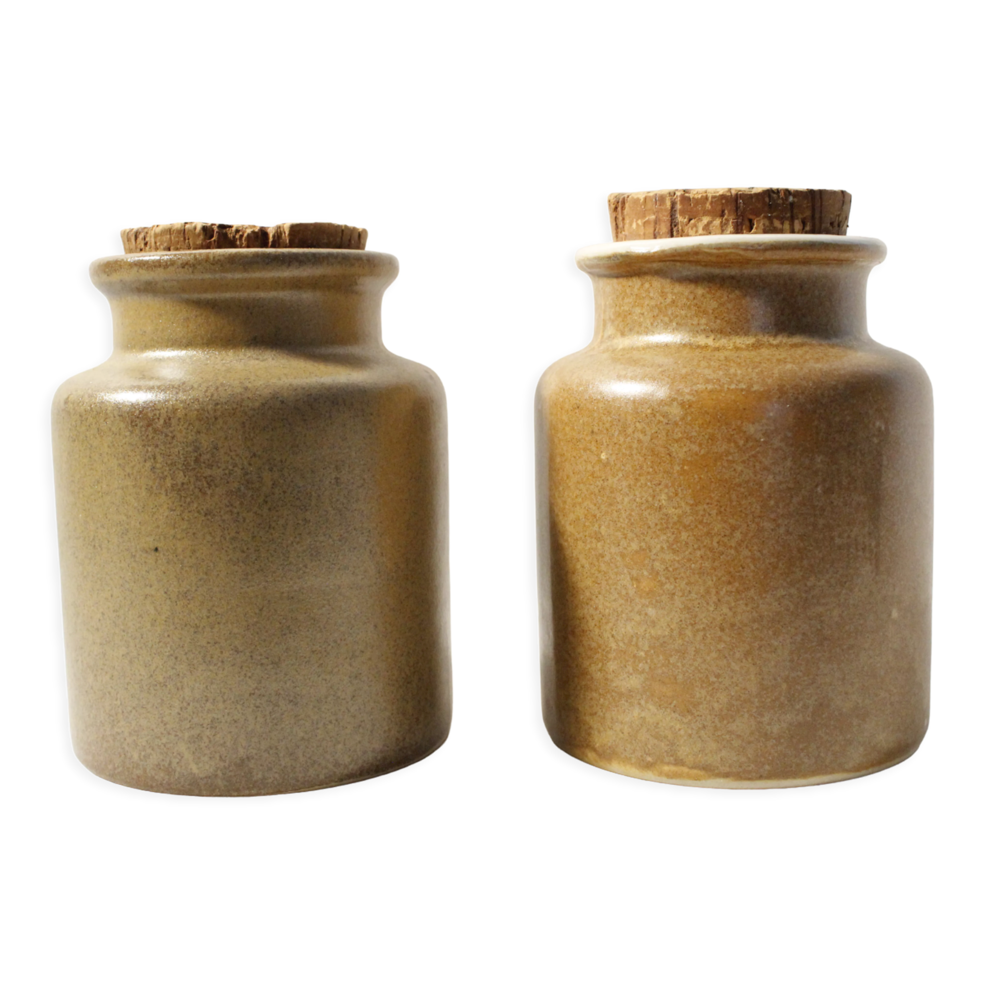 Set of 2 vintage mustard pots in brown glazed stoneware