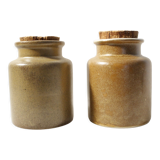 Lot de 2 pots à moutarde vintage en grès vernissé marron