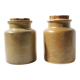 Set of 2 vintage mustard pots in brown glazed stoneware