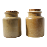 Lot de 2 pots à moutarde vintage en grès vernissé marron
