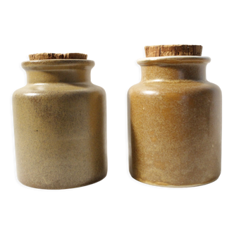 Set of 2 vintage mustard pots in brown glazed stoneware