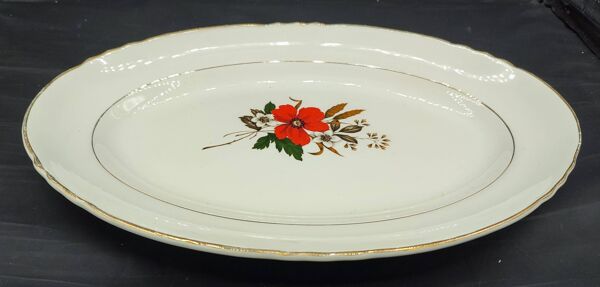 Lot de 8 assiettes + 1 plat ovale vintage Moulin des Loups Champêtre rouge