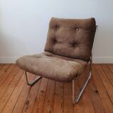 Vintage tubular chrome and velvet armchair