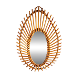 "Almond" or "eye" mirror, rattan from the 60s/70s