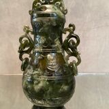 Covered pot richly carved stone jade type Far East China