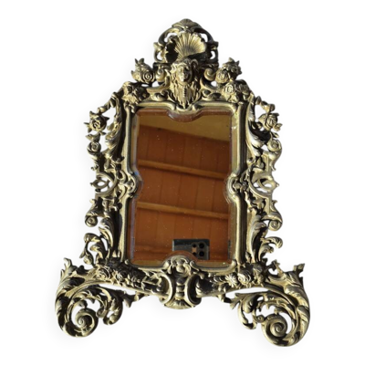Miroir mural en bronze doré, verre biseauté