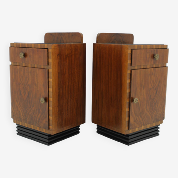 1940s Pair of Art Deco Nightstands in Walnut Finish ,Italy