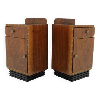 1940s Pair of Art Deco Nightstands in Walnut Finish ,Italy