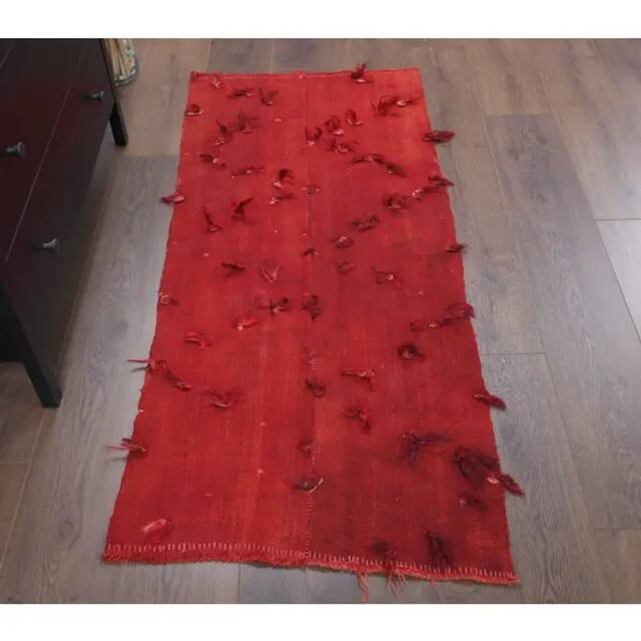 Vintage Turkish Hand-Knotted Wool Cotton Red Kilim Runner 65x148