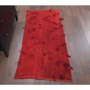 Vintage Turkish Hand-Knotted Wool Cotton Red Kilim Runner 65x148