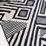 Moroccan Berber kilim carpet ecru with black graphic patterns 295x189cm