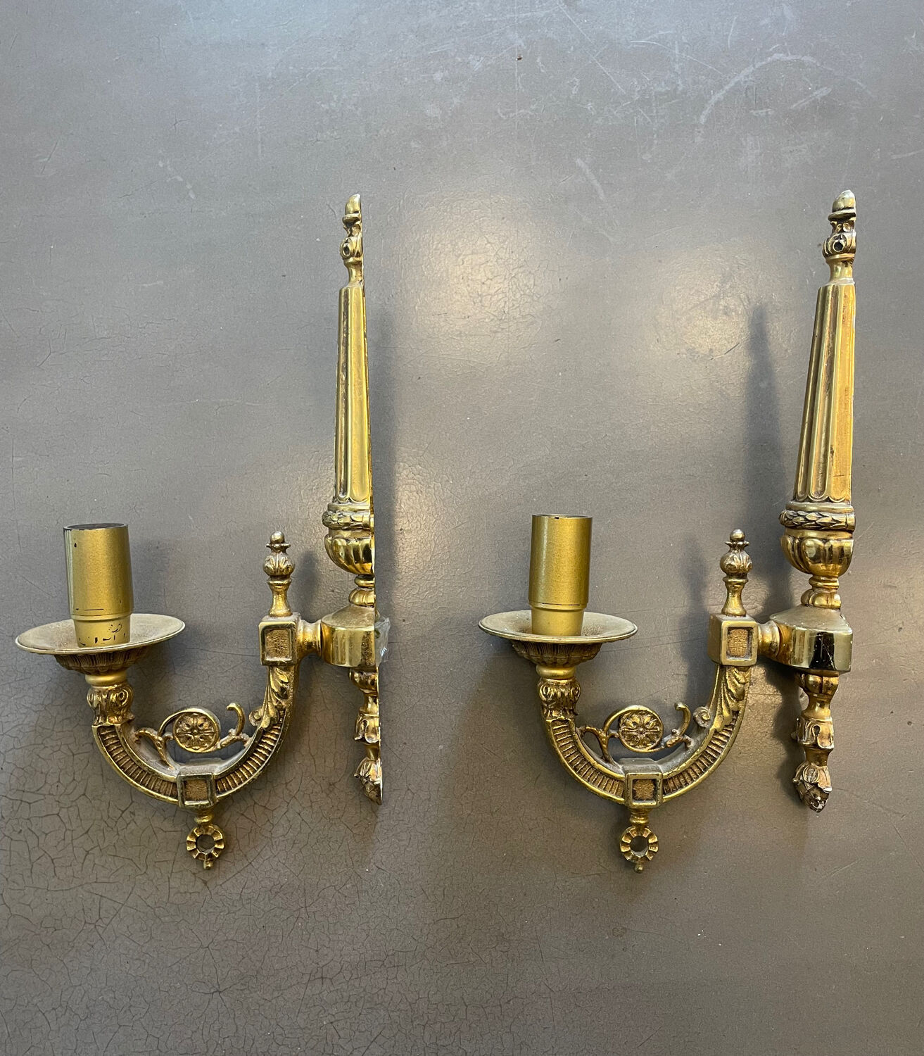 Pair of Art Deco gilt bronze wall sconces