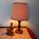 Wooden Desk Lamp with Geometric Design and Fabric Shade, France