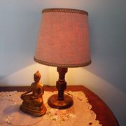 Wooden Desk Lamp with Geometric Design and Fabric Shade, France