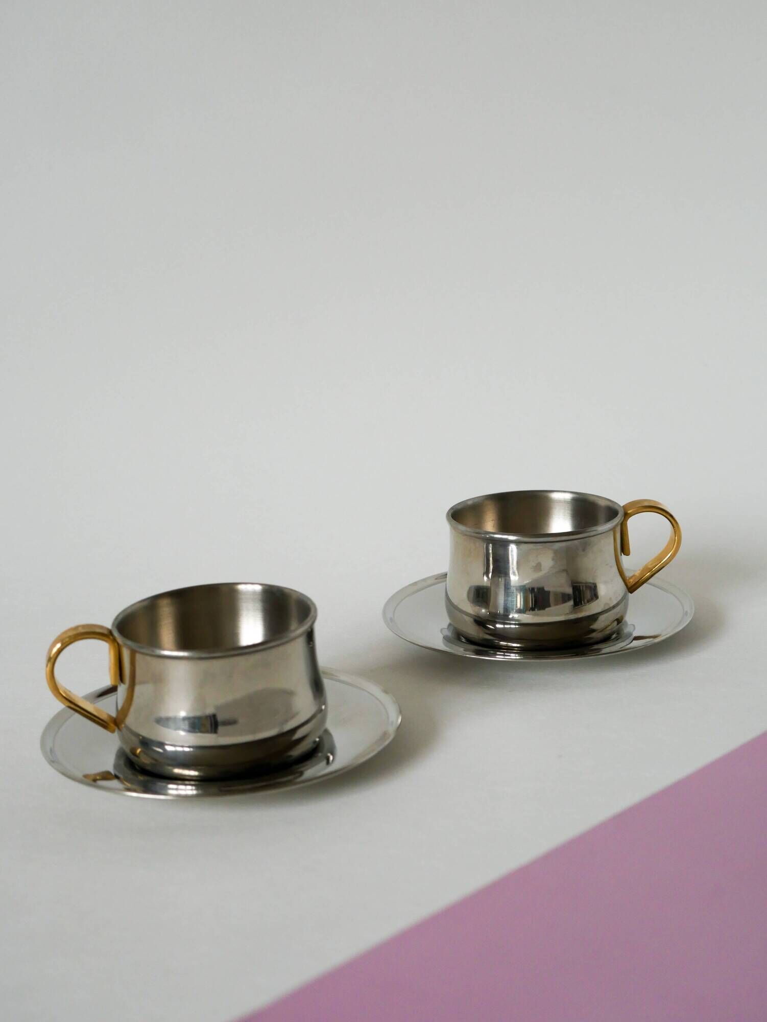 Duo of double-walled stainless steel espresso cups Made in Italy, Design 1970
