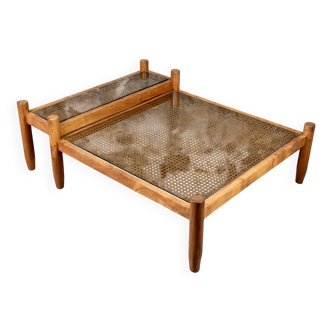 Coffee table in cane and smoked glass, France, 1980s