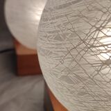 Pair of wooden and glass table lamps. Italy, 1970s.