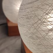 Pair of wooden and glass table lamps. Italy, 1970s.